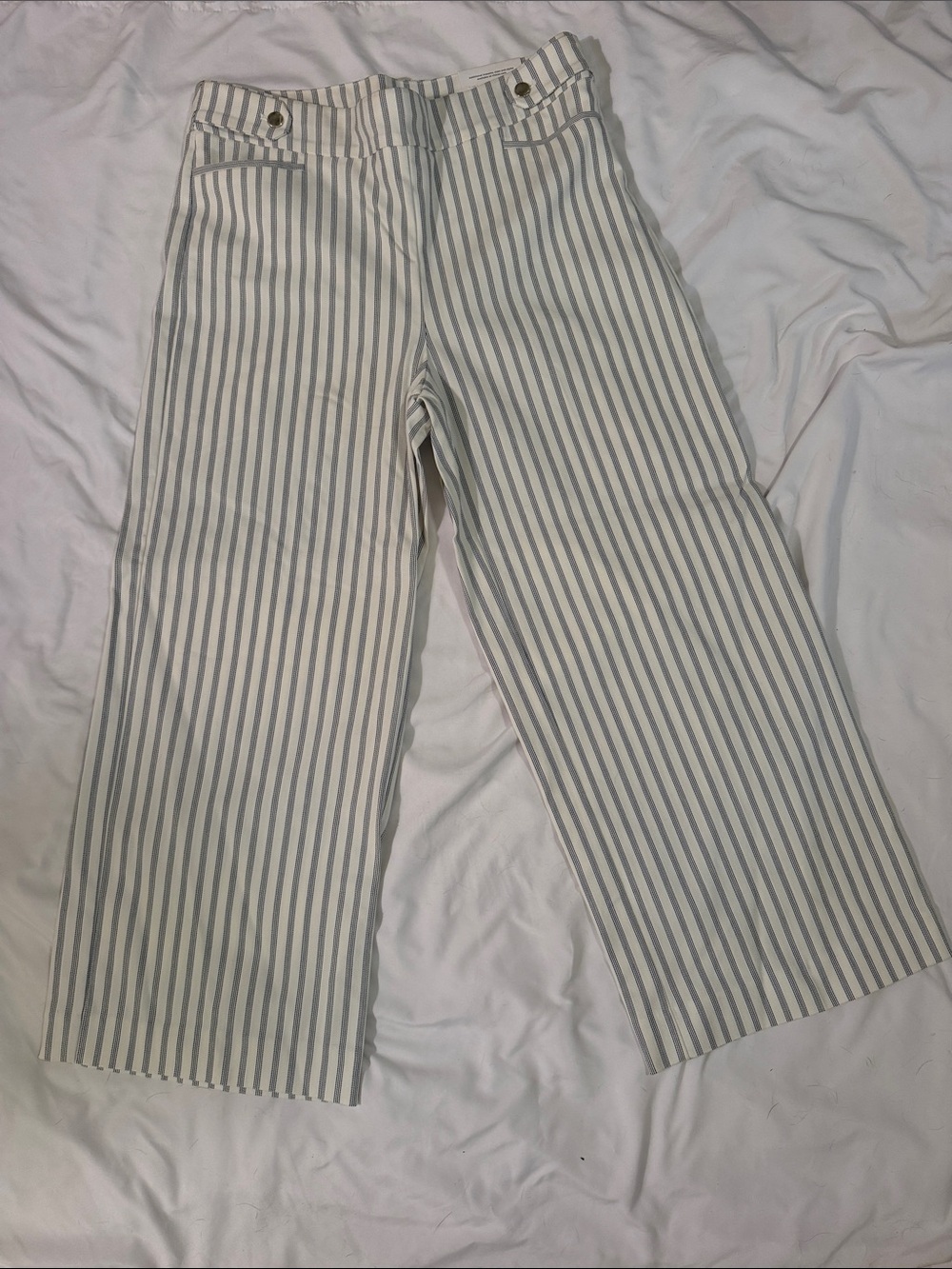 Chico's White and Light Gray Striped Wide-Leg Pants
